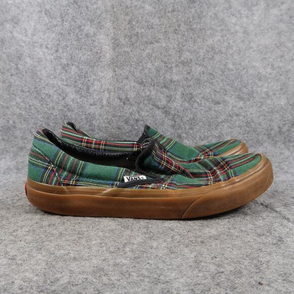 Vans Shoes Womens 7.5 Classic Slip On Plaid Canvas Casual Skate Green Red Flat - Picture 1 of 12